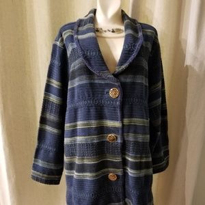 Chic Striped Women's Jacket in Blue and Green
